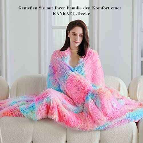 KANKAEU Blanket, Each One is The Only Rainbow Blanket, Fluffy Blanket 160x200 cm, Faux Fur Throw Blanket, Soft Warm Blanket, Wool Blanket, Sofa Blanket, Fleece Blanket, Bedspread