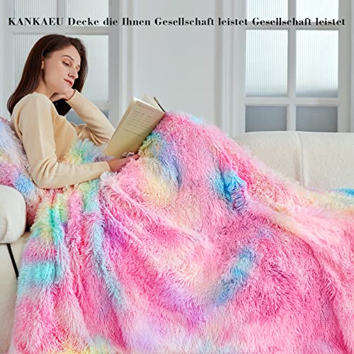 KANKAEU Blanket, Each One is The Only Rainbow Blanket, Fluffy Blanket 160x200 cm, Faux Fur Throw Blanket, Soft Warm Blanket, Wool Blanket, Sofa Blanket, Fleece Blanket, Bedspread
