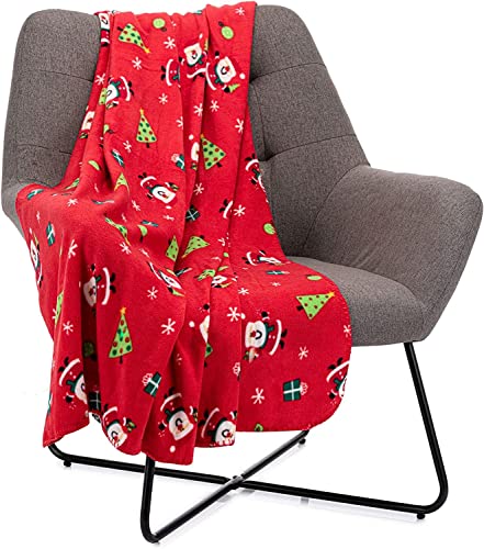 Celebright Christmas Fleece Throw - Large 50 x 60 Inch (127 x 152cm) Fluffy Microfiber Blanket Throw Over for Bed, Sofa, Couch - Plush Snuggly Cosy Winter Warmer - Santa Red Pattern