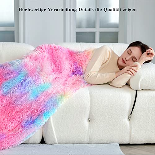 KANKAEU Blanket, Each One is The Only Rainbow Blanket, Fluffy Blanket 160x200 cm, Faux Fur Throw Blanket, Soft Warm Blanket, Wool Blanket, Sofa Blanket, Fleece Blanket, Bedspread
