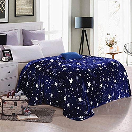ZHH Stars Throw Silk Touch Warm Flannel Fleece Blankets Navy Blue Throws for Sofa, Bedroom, Couch, Travel, Kids Bedroom Accessories Fluffy Microfiber Fleece Blankets - Soft, Lightweight, 150 x 200cm