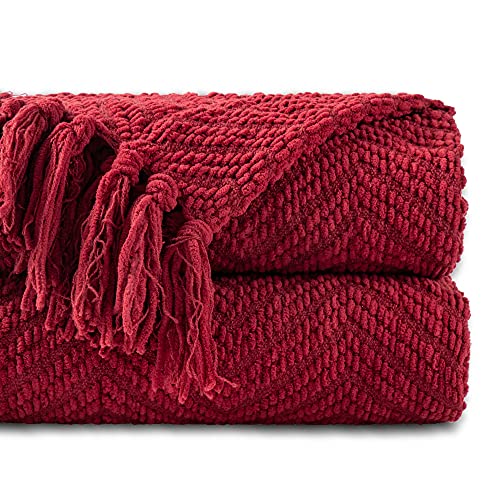 Battilo Red Throw Blanket for Christmas Decor, Burgundy Knit Throw Blanket with Tassels, Soft Cozy Warm Christmas Red Blanket for Couch Chair Bed Sofa Living Room, 150cmx200cm