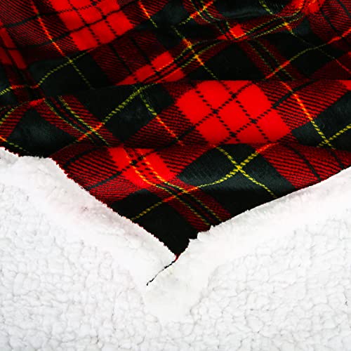 Adore Home Sherpa Fleece Throw Blanket Fluffy Soft Teddy With Flannel Front Double Size 150x200cm Checked & Plain, Red Check