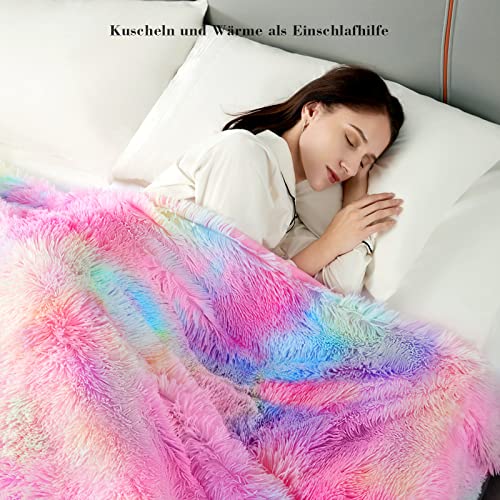 KANKAEU Blanket, Each One is The Only Rainbow Blanket, Fluffy Blanket 160x200 cm, Faux Fur Throw Blanket, Soft Warm Blanket, Wool Blanket, Sofa Blanket, Fleece Blanket, Bedspread