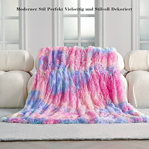 KANKAEU Blanket, Each One is The Only Rainbow Blanket, Fluffy Blanket 160x200 cm, Faux Fur Throw Blanket, Soft Warm Blanket, Wool Blanket, Sofa Blanket, Fleece Blanket, Bedspread