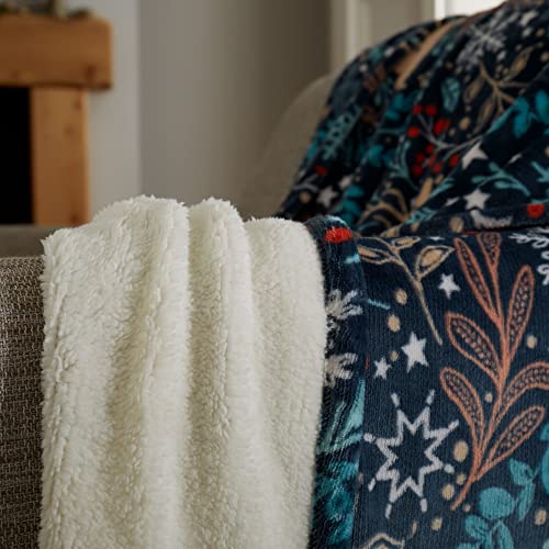 Happy Linen Company Winter Stags Blue Large Faux Fur Sherpa Fleece Throw