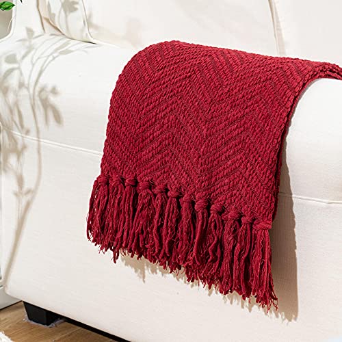 Battilo Red Throw Blanket for Christmas Decor, Burgundy Knit Throw Blanket with Tassels, Soft Cozy Warm Christmas Red Blanket for Couch Chair Bed Sofa Living Room, 150cmx200cm