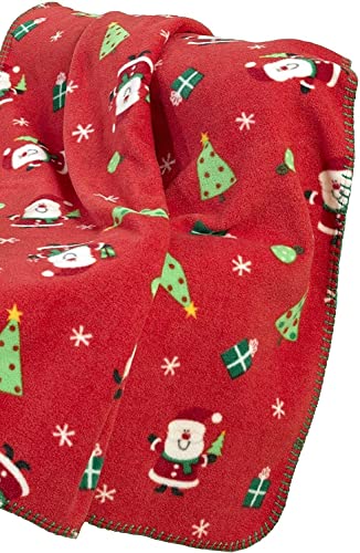 Celebright Christmas Fleece Throw - Large 50 x 60 Inch (127 x 152cm) Fluffy Microfiber Blanket Throw Over for Bed, Sofa, Couch - Plush Snuggly Cosy Winter Warmer - Santa Red Pattern