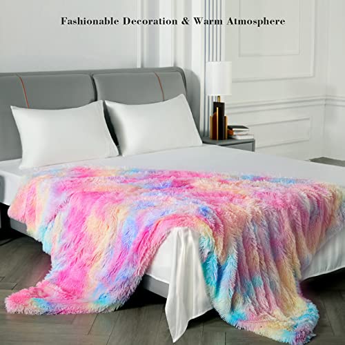KANKAEU Blanket, Each One is The Only Rainbow Blanket, Fluffy Blanket 160x200 cm, Faux Fur Throw Blanket, Soft Warm Blanket, Wool Blanket, Sofa Blanket, Fleece Blanket, Bedspread