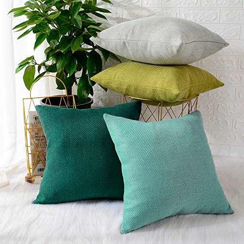 MERNETTE New Year/Christmas Decorations Chenille Soft Decorative Square Throw Pillow Cover Cushion Covers Pillowcase, Home Decor for Party/Xmas 18x18 Inch/45x45 cm, Light Green, Set of 2