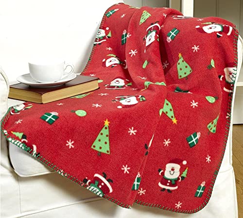 Celebright Christmas Fleece Throw - Large 50 x 60 Inch (127 x 152cm) Fluffy Microfiber Blanket Throw Over for Bed, Sofa, Couch - Plush Snuggly Cosy Winter Warmer - Santa Red Pattern