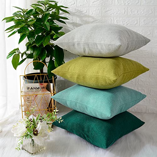 MERNETTE New Year/Christmas Decorations Chenille Soft Decorative Square Throw Pillow Cover Cushion Covers Pillowcase, Home Decor for Party/Xmas 18x18 Inch/45x45 cm, Light Green, Set of 2