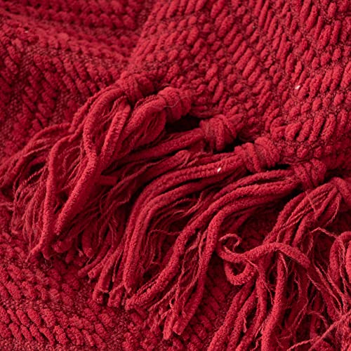 Battilo Red Throw Blanket for Christmas Decor, Burgundy Knit Throw Blanket with Tassels, Soft Cozy Warm Christmas Red Blanket for Couch Chair Bed Sofa Living Room, 150cmx200cm