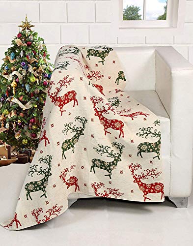 Festive Xmas Reindeer Sofa Bed Christmas Throw Blanket Cover, 127 x 152cm
