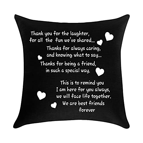 Best Friends Throw Pillow Cover Friendship Gifts Thank You Gift To Best Friend Appreciation Christmas Birthday Gifts for Women Sister BFF Cushion Cover Decorative Pillowcase for Sofa Bedroom 18" x18''