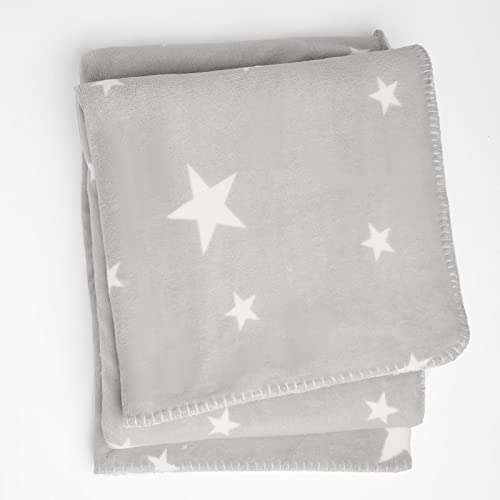 Dreamscene Star Sherpa Fleece Blanket Thermal Reverse Throw Soft Fluffy Plush Large Bedspread, 150 x 180 cm - Silver Grey White