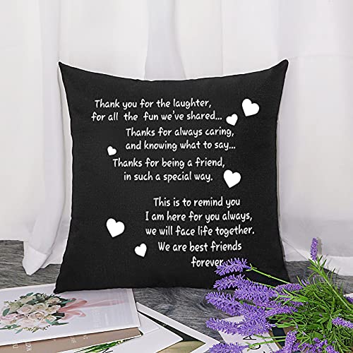 Best Friends Throw Pillow Cover Friendship Gifts Thank You Gift To Best Friend Appreciation Christmas Birthday Gifts for Women Sister BFF Cushion Cover Decorative Pillowcase for Sofa Bedroom 18" x18''