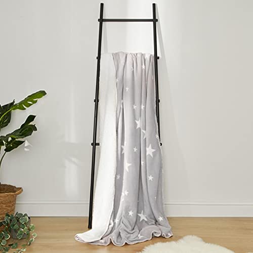 Dreamscene Star Sherpa Fleece Blanket Thermal Reverse Throw Soft Fluffy Plush Large Bedspread, 150 x 180 cm - Silver Grey White