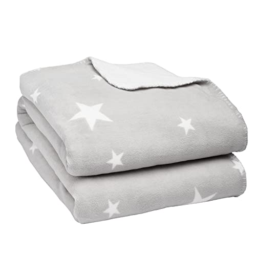 Dreamscene Star Sherpa Fleece Blanket Thermal Reverse Throw Soft Fluffy Plush Large Bedspread, 150 x 180 cm - Silver Grey White