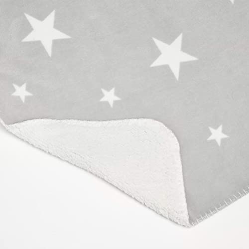 Dreamscene Star Sherpa Fleece Blanket Thermal Reverse Throw Soft Fluffy Plush Large Bedspread, 150 x 180 cm - Silver Grey White
