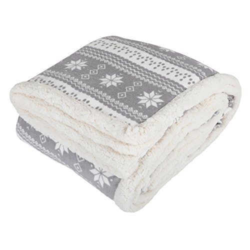 Micro-Pro Grey Snowflake Design Luxury Fleece Blanket Soft Sherpa Sofa Bed Throw 150x200cm