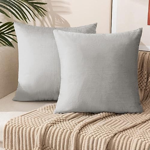 My home store Cushion Covers 45 x 45 cm - Velvet Throw Pillow Cases - Christmas Decorative Soft Pack of 2 Grey Cushion Cover for Sofa Livingroom Couch Bedroom with Invisible Zipper, 18x18 Inches