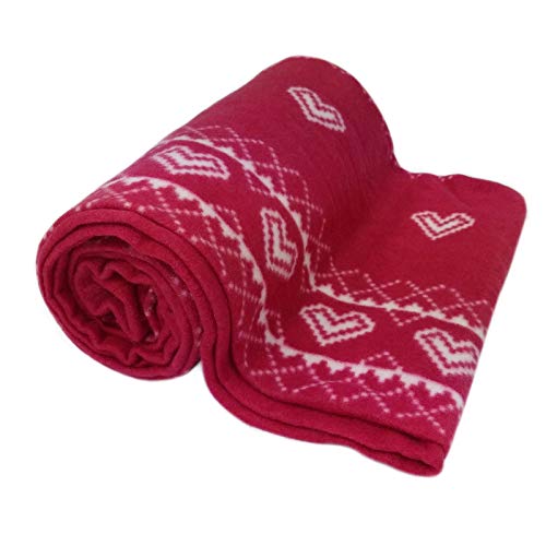 Dreamscene Nordic Heart Fleece Blanket Throw Over Large Luxury Plush Bed Bedspread, Red - 125 x 150 cm