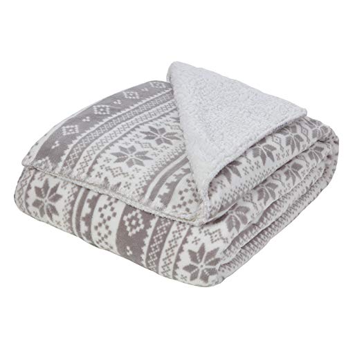 Dreamscene Large Sherpa Flannel Fleece Blanket Faux Fur Soft Warm Throw Over - Nordic Silver Grey White, 150 x 180cm