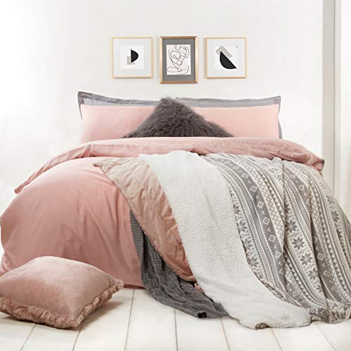 Dreamscene Large Sherpa Flannel Fleece Blanket Faux Fur Soft Warm Throw Over - Nordic Silver Grey White, 150 x 180cm