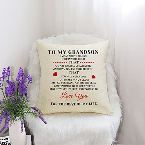 Inspirational Gifts for Grandson Linen Cushion Cover Christmas Birthday Graduation Gifts for Grandson from Grandma Grandpa Decorative Throw Pillow Case Pillow Cover Pillowcase for Bedroom Car 18"x 18"