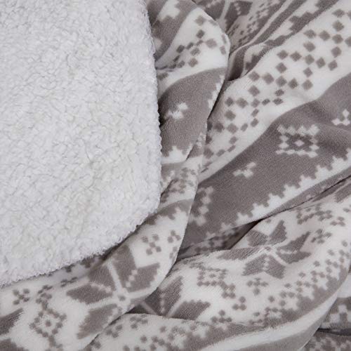 Dreamscene Large Sherpa Flannel Fleece Blanket Faux Fur Soft Warm Throw Over - Nordic Silver Grey White, 150 x 180cm