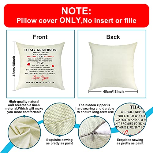 Inspirational Gifts for Grandson Linen Cushion Cover Christmas Birthday Graduation Gifts for Grandson from Grandma Grandpa Decorative Throw Pillow Case Pillow Cover Pillowcase for Bedroom Car 18"x 18"