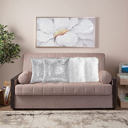 Sequin Fluffy Cushion Cases - 4 Pieces Square Faux Fur Throw Pillow Covers 16x16 Inches Glitter Christmas Decorations Pillowcases Soft Fuzzy Cushion Covers for Couch Bed Sofa Living Room (Silver)