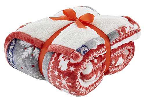 Happy Linen Company Nordic Scandi Hygge Winter Warm Red Large Faux Fur Sherpa Fleece Throw