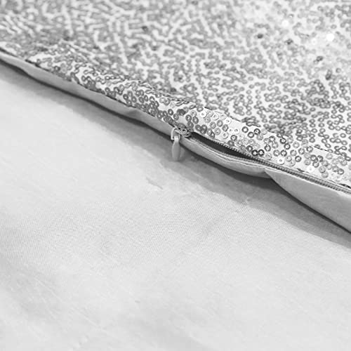 Sequin Fluffy Cushion Cases - 4 Pieces Square Faux Fur Throw Pillow Covers 16x16 Inches Glitter Christmas Decorations Pillowcases Soft Fuzzy Cushion Covers for Couch Bed Sofa Living Room (Silver)