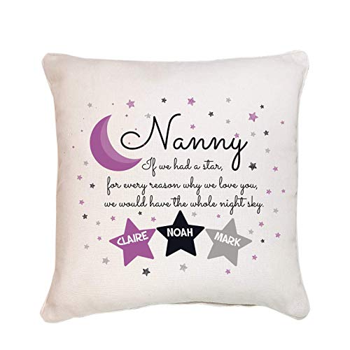 Nanny Stars Moon Cushion | Personalised with Name | Gift for Nanny Nanna Nan | Inner Filling options 40x40 CM | Mother's Day Present from Grandson or Granddaughter | Birthday Christmas Gifts