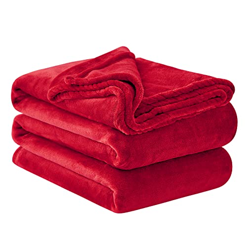 Aisbo Fleece Blanket Throw Red - Versatile King Size Warm Throw Blanket Fluffy for Sofa and Couch, Soft Cozy Bed Solid Flannel Blanket Extra Large, 230x270cm
