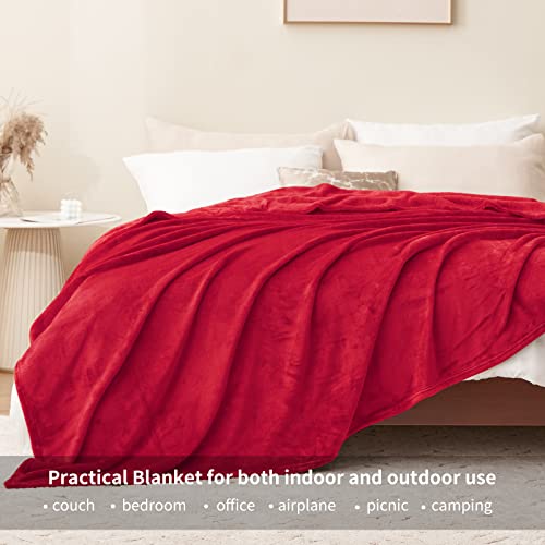 Aisbo Fleece Blanket Throw Red - Versatile King Size Warm Throw Blanket Fluffy for Sofa and Couch, Soft Cozy Bed Solid Flannel Blanket Extra Large, 230x270cm