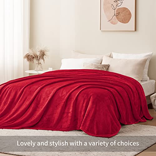 Aisbo Fleece Blanket Throw Red - Versatile King Size Warm Throw Blanket Fluffy for Sofa and Couch, Soft Cozy Bed Solid Flannel Blanket Extra Large, 230x270cm