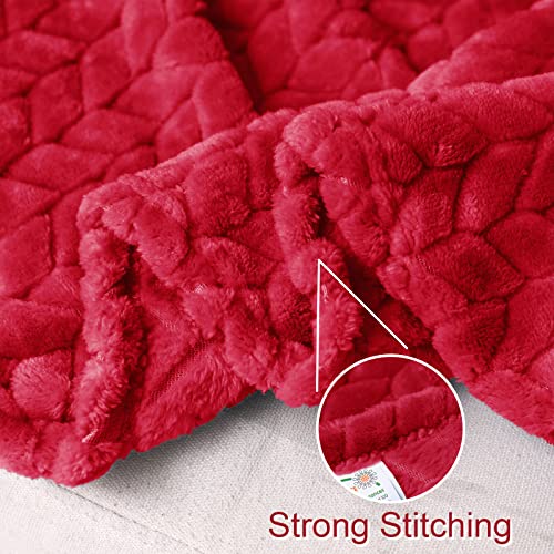 Exclusivo Mezcla Large Flannel Fleece Throw Blanket, 127x178 CM Sofa Throws, Soft Jacquard Weave Leaves Pattern Throws for Sofa, Red Blanket