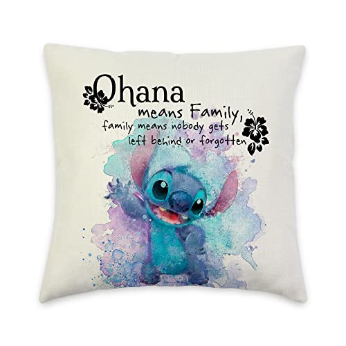 Ohana Means Family, Family Means Nobody Gets Left Behind or Forgotten- Decorative Linen Cushion Cover,Throw Pillow Cover 18x18 Inch, Birthday Gifts for Girls Boys, Square Couch Pillow Cover for Kids