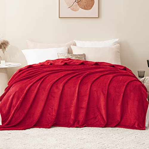 Aisbo Fleece Blanket Throw Red - Versatile King Size Warm Throw Blanket Fluffy for Sofa and Couch, Soft Cozy Bed Solid Flannel Blanket Extra Large, 230x270cm