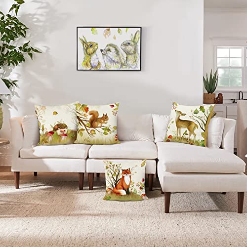 Bonhause Forest Animals Cushion Covers 45 x 45 cm Deer Fox Fall Decorative Throw Pillow Covers Soft Velvet Kids Pillows for Sofa Bed Home Kids Baby Room Set of 4
