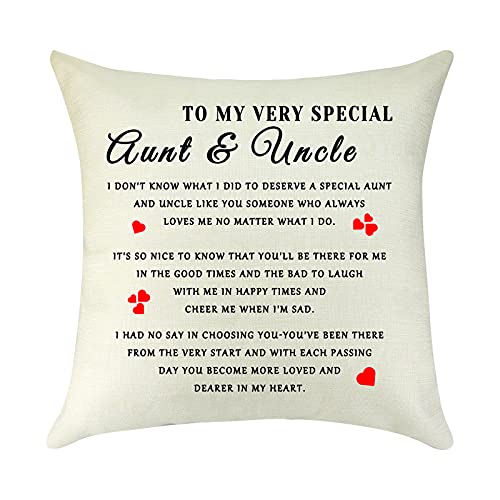 to Aunt Uncle Gifts Linen Pillow Cover Christmas Birthday Gifts for Aunt Uncle from Nephew Niece Aunt Uncle Thank You Gift Decorative Cushion Cover Throw Pillow Case Pillowcase for Sofa Car 18" x 18"