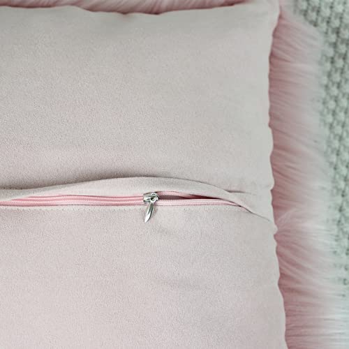 OYIMUA Blush Pink 16 x 16 Cushion Covers Pack of 2 Fluffy Soft Faux Fur Square Pillowcases, Luxury Home Decorative Fuzzy Pillow Covers Case 40cm x 40cm for Sofa Bed Living Room