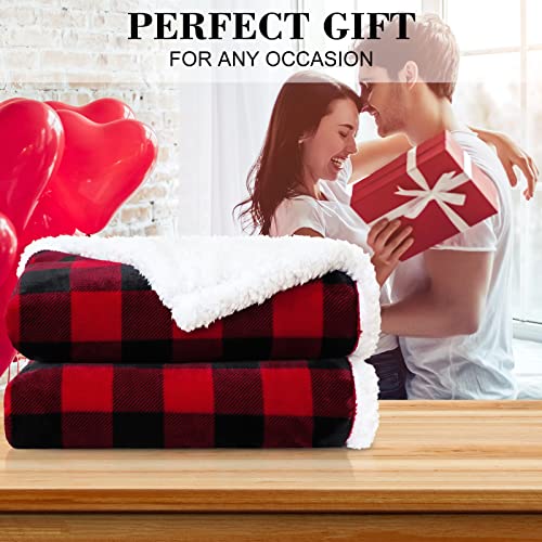 JOTOM Super Soft Fleece Throw Blanket Warm Thick Cozy Christmas Blanket Winter Fluffy Buffalo Plaid Couch Throw Blanket Holiday Plush Blanket for Sofa Single Bed Travel 127x152cm (Red Black Plaid)
