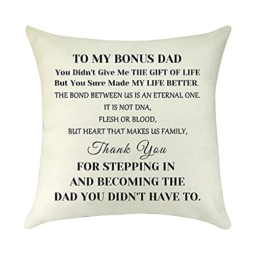 Father's Day Bonus Dad Gifts Pillow Cover Stepdad Gift Christmas Birthday Gifts for Bonus Dad Stepdad Stepfather Father in Law Thank You Gift Decorative Square Cushion Cover Pillow Case for Car