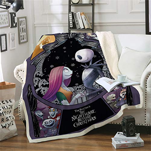 Soft Warm Kids Adults Fleece Throw Blanket,Nightmare Before Christmas Throw Blanket for Couple,Skull Bedding for Bed Couch,Soft Microfiber,150×200 cm