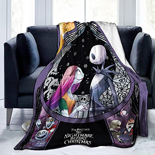 Soft Warm Kids Adults Fleece Throw Blanket,Nightmare Before Christmas Throw Blanket for Couple,Skull Bedding for Bed Couch,Soft Microfiber,150×200 cm