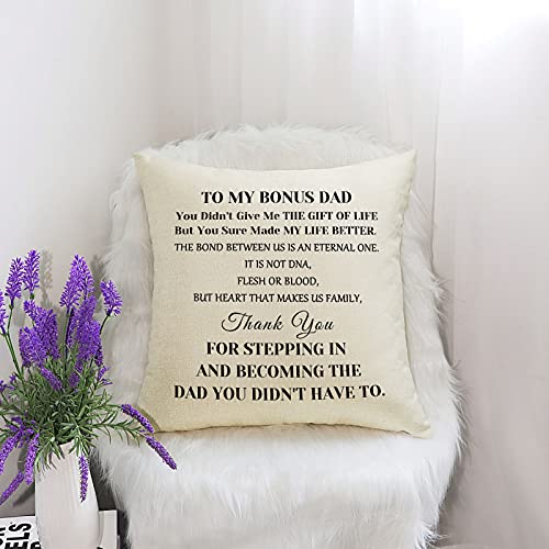 Father's Day Bonus Dad Gifts Pillow Cover Stepdad Gift Christmas Birthday Gifts for Bonus Dad Stepdad Stepfather Father in Law Thank You Gift Decorative Square Cushion Cover Pillow Case for Car